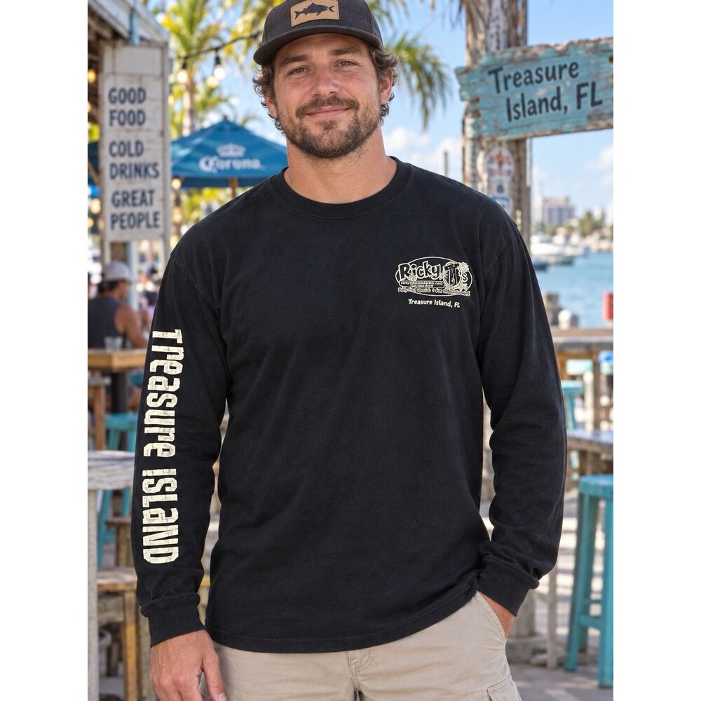 Ricky T’s Treasure Island FL Catch a Buzz Shark Long Sleeve T-Shirt Black XL